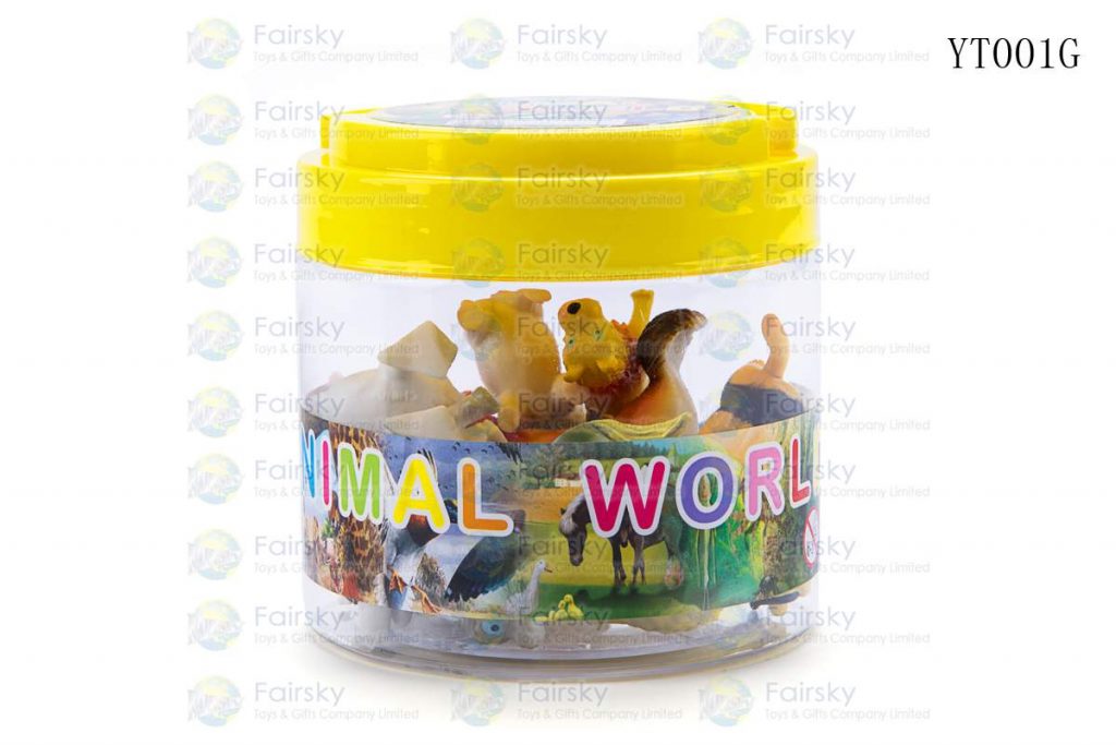 SET OF 12 PCS PVC FUNNY FARM ANIMALS IN 9x9cm PLASTIC TUB
