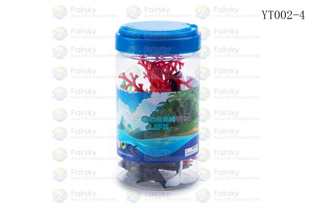 SET OF 11 PCS PVC OCEAN ANIMALS WITH ACCESSORIES IN 9x16.5cm PLASTIC TUB