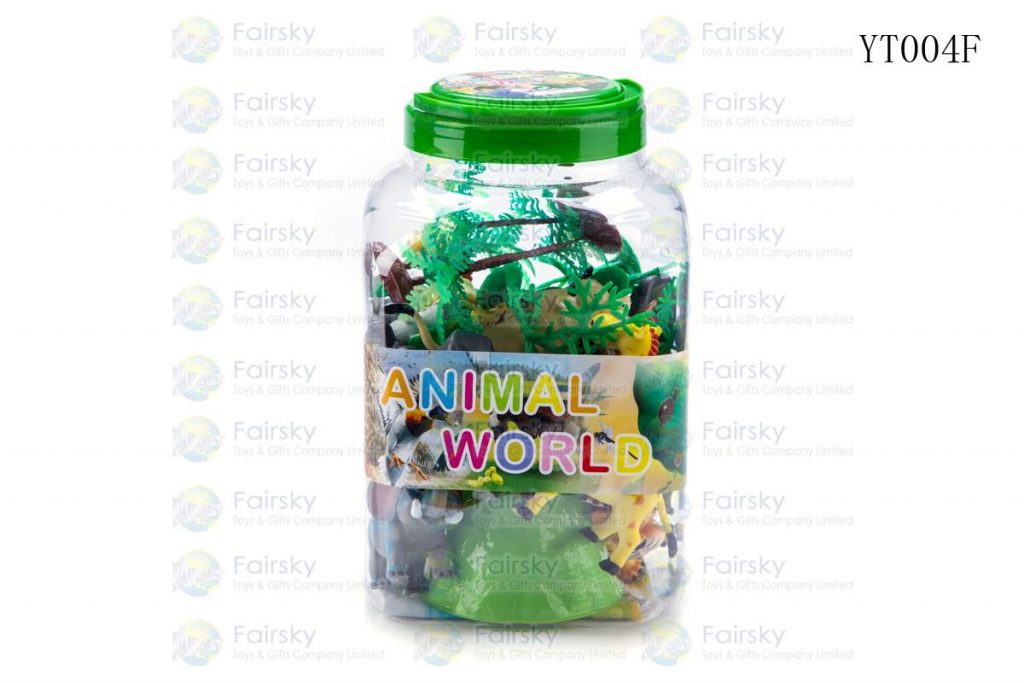 SET OF 50 PCS PVC FUNNY WILD ANIMALS WITH ACCESSORIES IN 16x26cm PLASTIC TUB